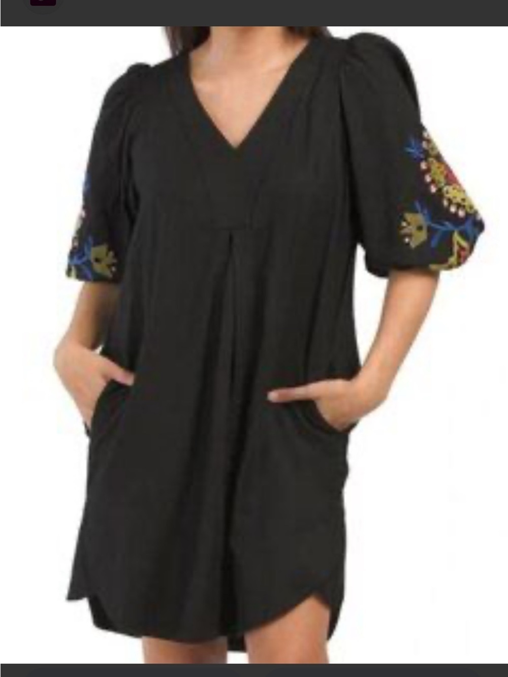 Cynthia Rowley Black Mini Dress with Embroidered Floral Sleeves